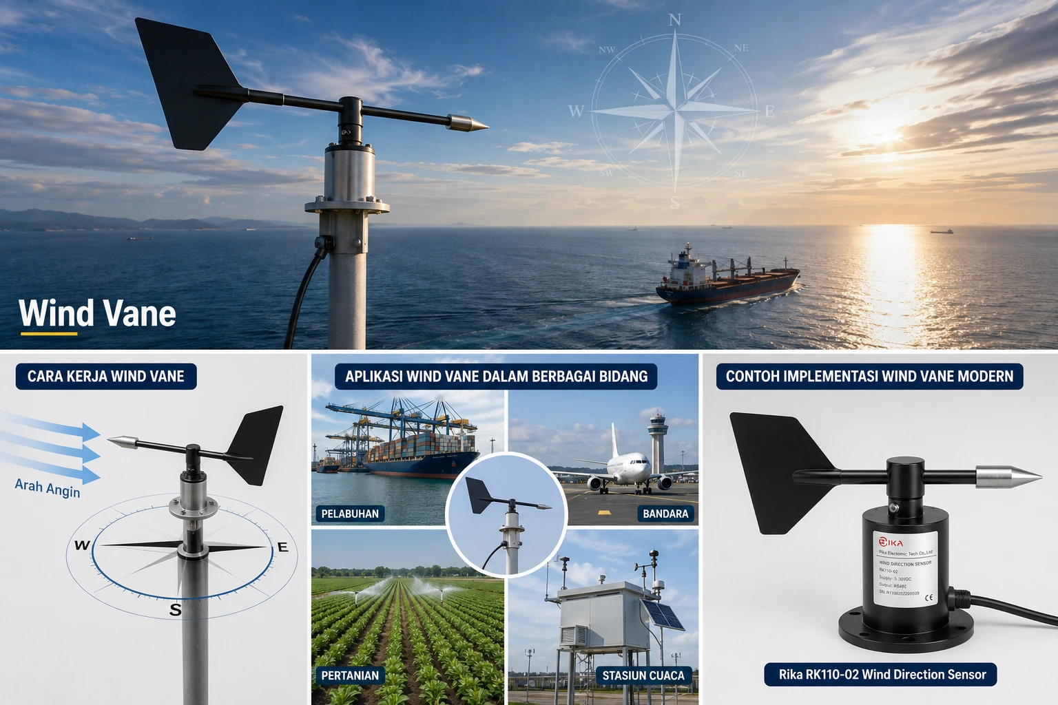 Wind Vane digunakan untuk membaca arah angin pada sistem navigasi dan pemantauan cuaca.